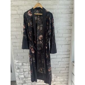 Victoria's Secret  Kimono Robe Dark Grey & Color Jacquard Floral Belted M/L‎